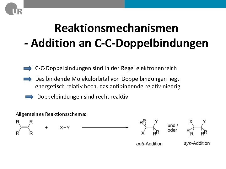 Reaktionsmechanismen - Addition an C-C-Doppelbindungen sind in der Regel elektronenreich Das bindende Molekülorbital von