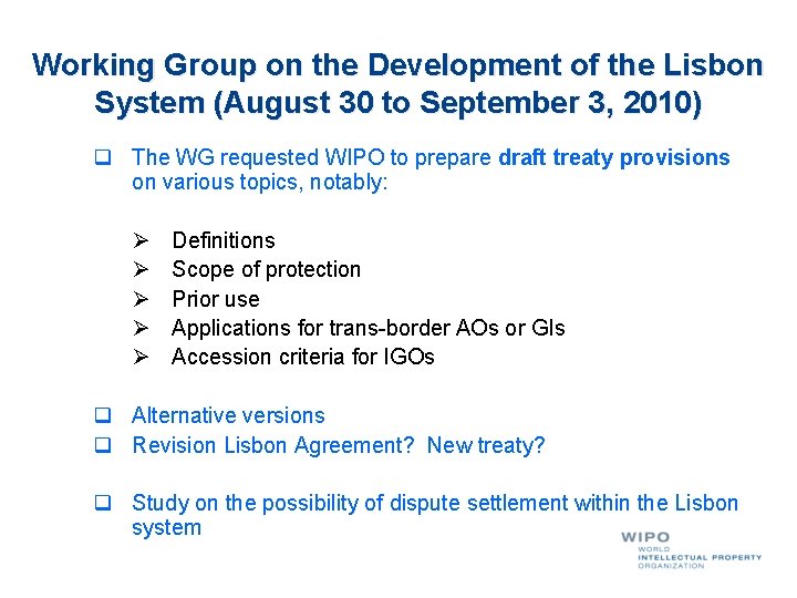 Working Group on the Development of the Lisbon System (August 30 to September 3,