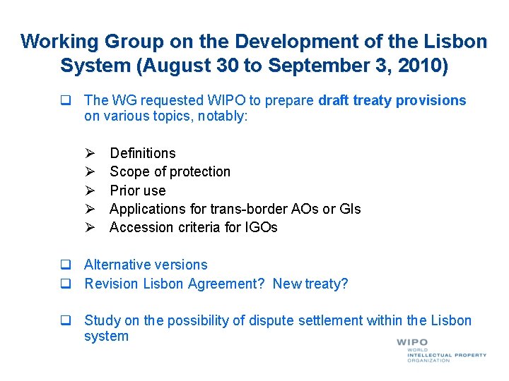 Working Group on the Development of the Lisbon System (August 30 to September 3,
