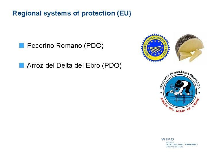 Regional systems of protection (EU) Pecorino Romano (PDO) Arroz del Delta del Ebro (PDO)