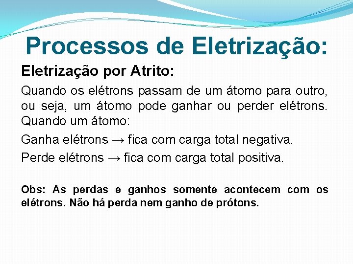 Processos de Eletrização: Eletrização por Atrito: Quando os elétrons passam de um átomo para