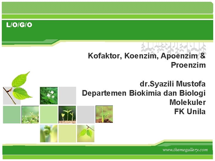 L/O/G/O Kofaktor, Koenzim, Apoenzim & Proenzim dr. Syazili Mustofa Departemen Biokimia dan Biologi Molekuler