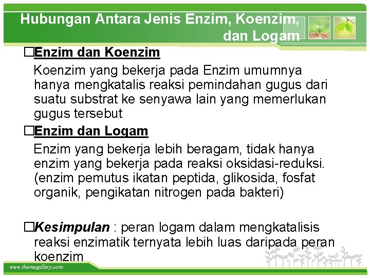 Hubungan Antara Jenis Enzim, Koenzim, dan Logam �Enzim dan Koenzim yang bekerja pada Enzim