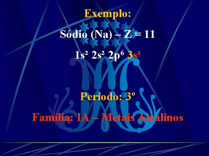 Exemplo: Sódio (Na) – Z = 11 1 s² 2 p 6 3 s¹