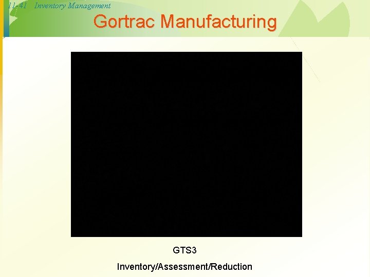 11 -41 Inventory Management Gortrac Manufacturing GTS 3 Inventory/Assessment/Reduction 