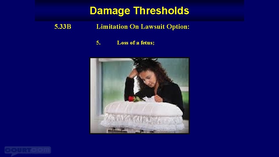 Damage Thresholds 5. 33 B Limitation On Lawsuit Option: 5. Loss of a fetus;