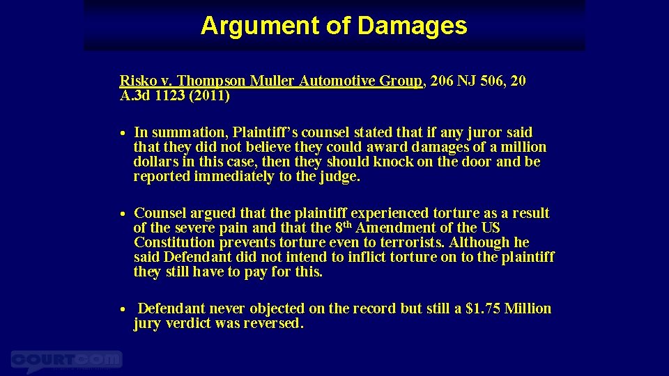 Argument of Damages Risko v. Thompson Muller Automotive Group, 206 NJ 506, 20 A.