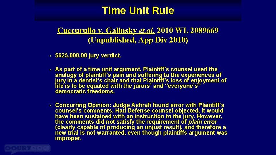 Time Unit Rule Cuccurullo v. Galinsky et. al. 2010 WL 2089669 (Unpublished, App Div