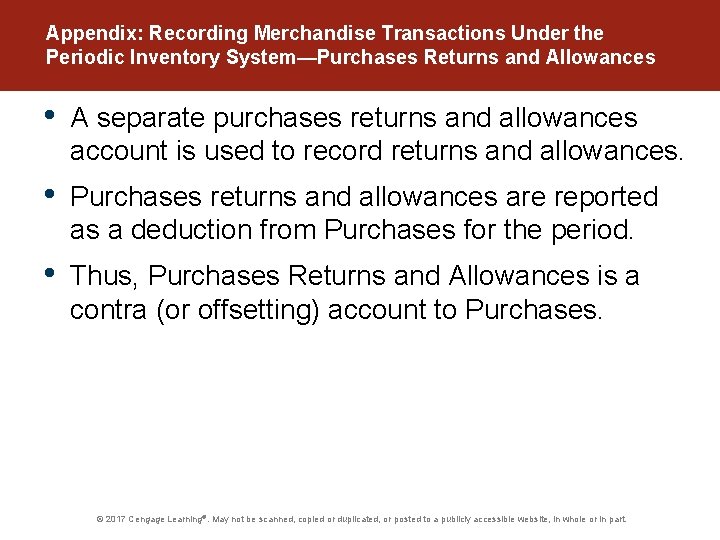 Appendix: Recording Merchandise Transactions Under the Periodic Inventory System—Purchases Returns and Allowances • A