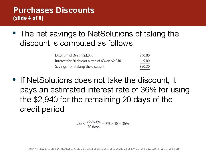 Purchases Discounts (slide 4 of 6) • The net savings to Net. Solutions of