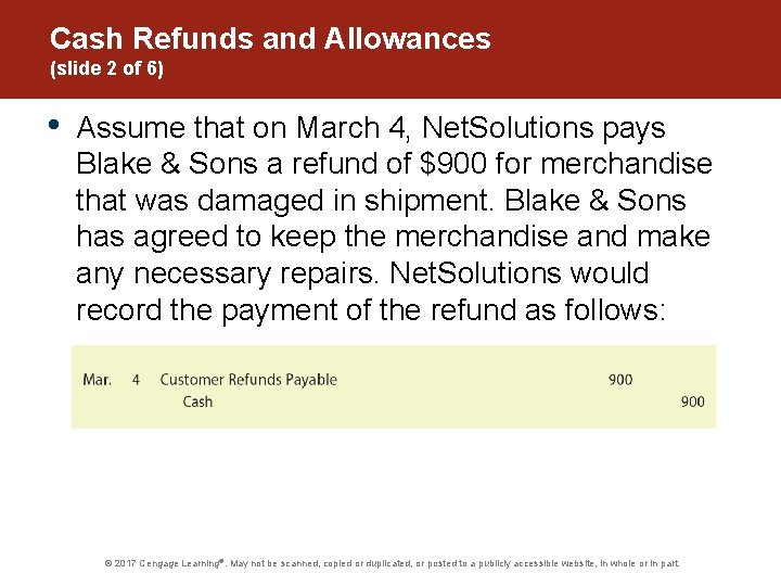 Cash Refunds and Allowances (slide 2 of 6) • Assume that on March 4,