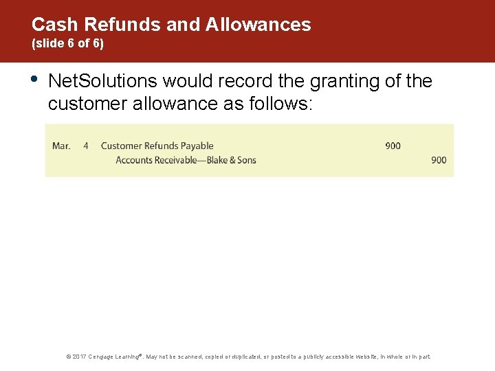 Cash Refunds and Allowances (slide 6 of 6) • Net. Solutions would record the