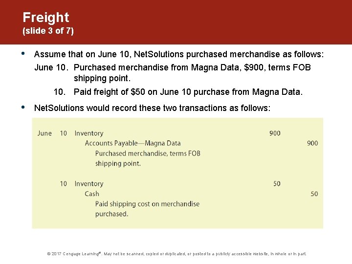 Freight (slide 3 of 7) • Assume that on June 10, Net. Solutions purchased