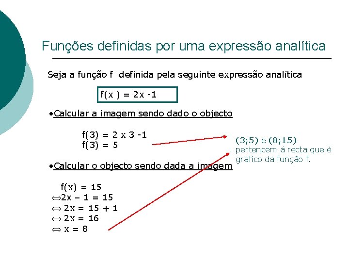 Funções definidas por uma expressão analítica Seja a função f definida pela seguinte expressão