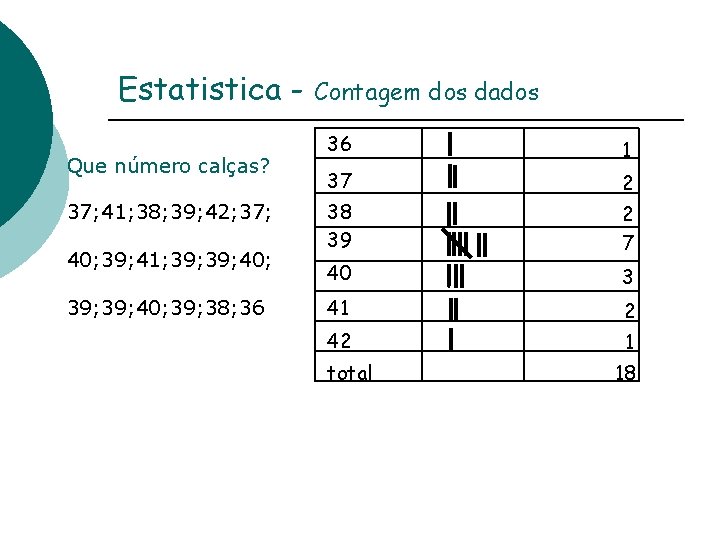 Estatistica Que número calças? 37; 41; 38; 39; 42; 37; 40; 39; 41; 39;