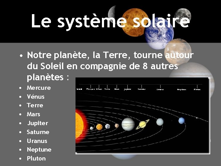 Le système solaire • Notre planète, la Terre, tourne autour du Soleil en compagnie