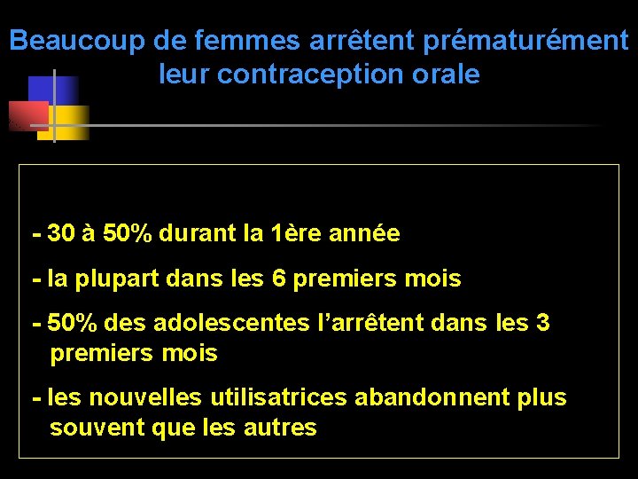 Beaucoup de femmes arrêtent prématurément leur contraception orale - 30 à 50% durant la