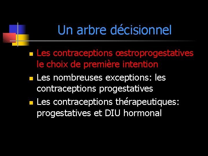 Un arbre décisionnel n n n Les contraceptions œstroprogestatives le choix de première intention