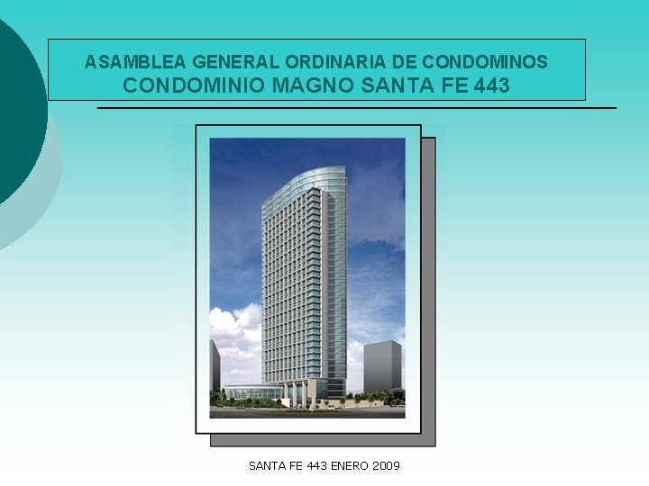 ASAMBLEA GENERAL ORDINARIA DE CONDOMINOS CONDOMINIO MAGNO SANTA FE 443 ENERO 2009 