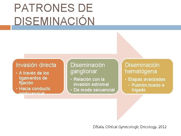 PATRONES DE DISEMINACIÓN Invasión directa • A través de los ligamentos de fijación •