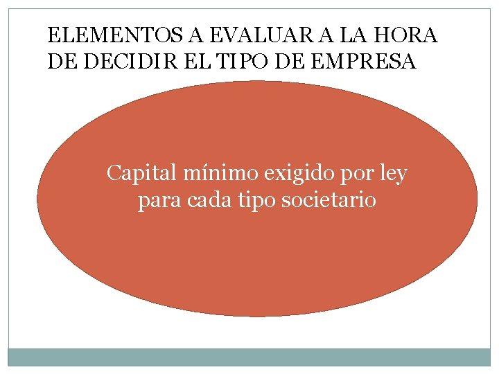 ELEMENTOS A EVALUAR A LA HORA DE DECIDIR EL TIPO DE EMPRESA Capital mínimo