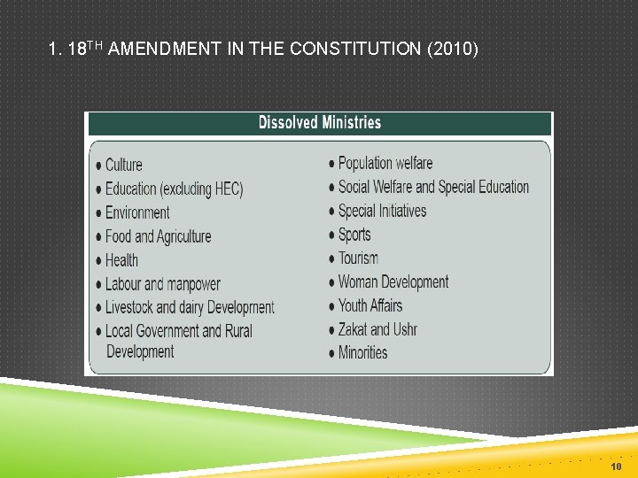 1. 18 TH AMENDMENT IN THE CONSTITUTION (2010) 10 