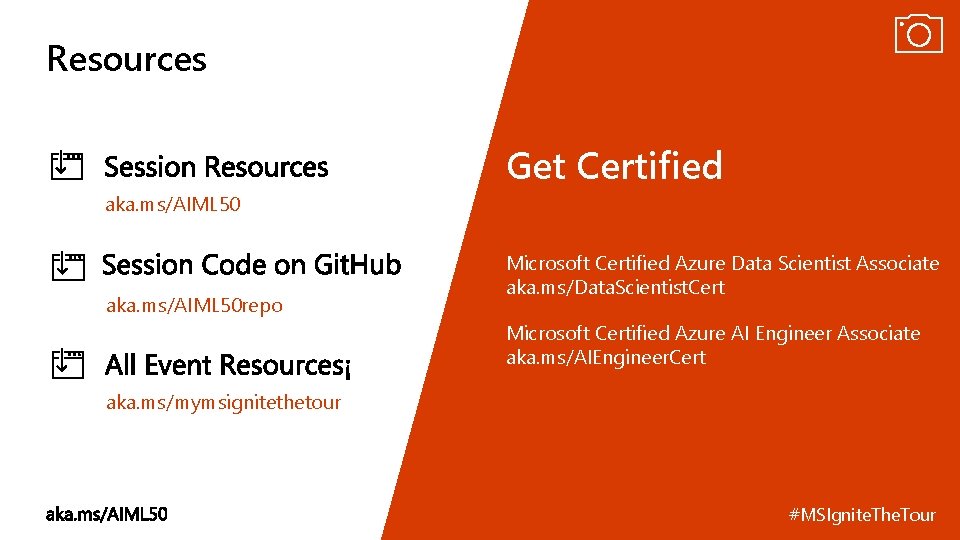 Resources Get Certified aka. ms/AIML 50 repo Microsoft Certified Azure Data Scientist Associate aka.