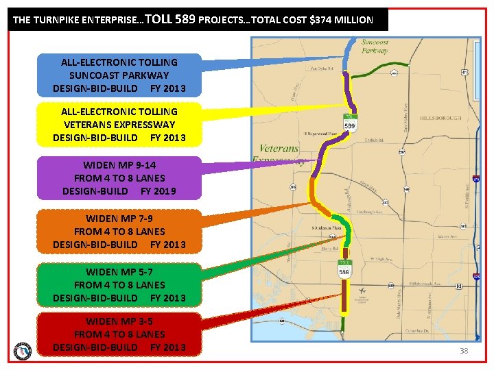 THE TURNPIKE ENTERPRISE…TOLL 589 PROJECTS…TOTAL COST $374 MILLION ALL-ELECTRONIC TOLLING SUNCOAST PARKWAY DESIGN-BID-BUILD FY