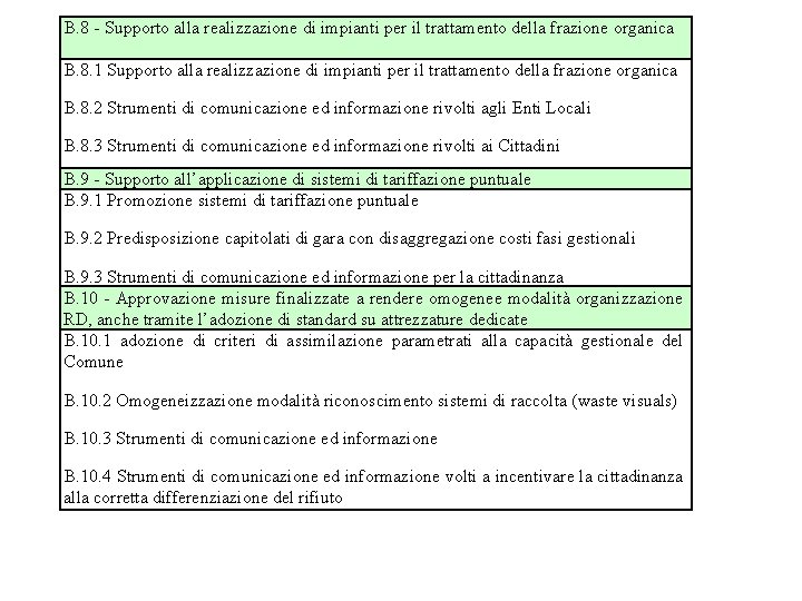 B. 8 - Supporto alla realizzazione di impianti per il trattamento della frazione organica B. 8 - Supporto alla realizzazione di impianti per il trattamento della frazione organica