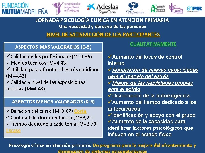 JORNADA PSICOLOGÍA CLÍNICA EN ATENCIÓN PRIMARIA Una necesidad y derecho de las personas NIVEL