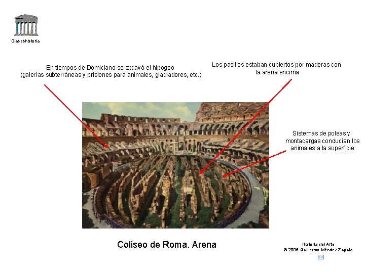 Claseshistoria En tiempos de Domiciano se excavó el hipogeo (galerías subterráneas y prisiones para