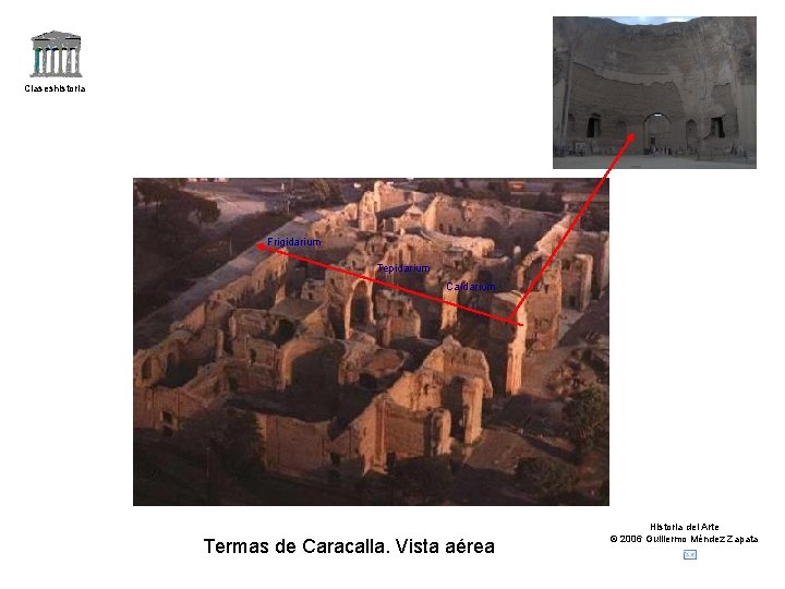 Claseshistoria Frigidarium Tepidarium Caldarium Termas de Caracalla. Vista aérea Historia del Arte © 2006