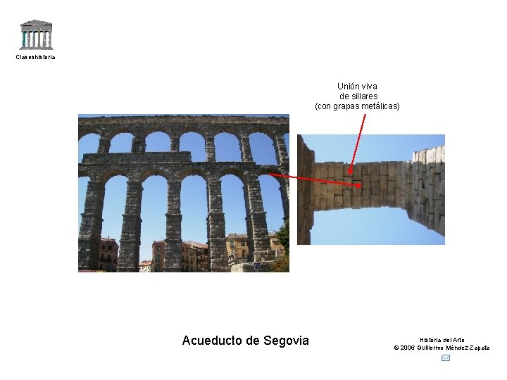 Claseshistoria Unión viva de sillares (con grapas metálicas) Acueducto de Segovia Historia del Arte