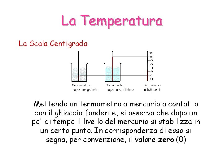 La Temperatura La Scala Centigrada Mettendo un termometro a mercurio a contatto con il