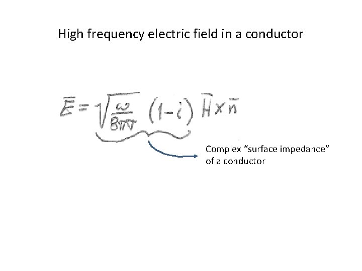 High frequency electric field in a conductor Complex “surface impedance” of a conductor 