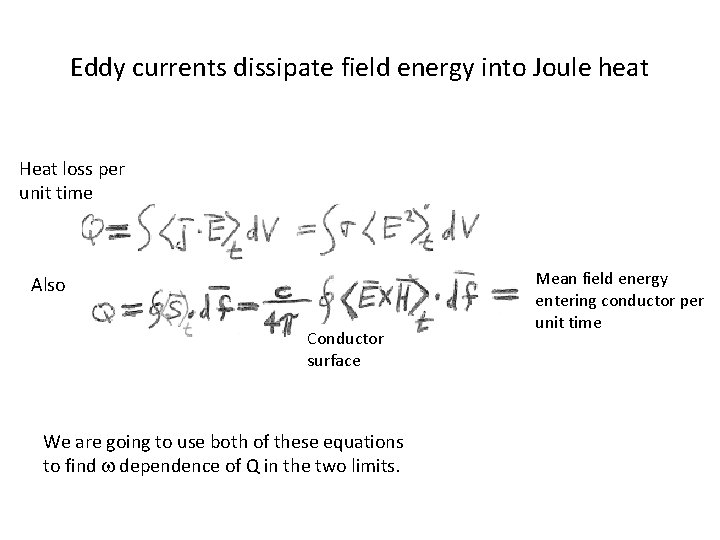 Eddy currents dissipate field energy into Joule heat Heat loss per unit time Also