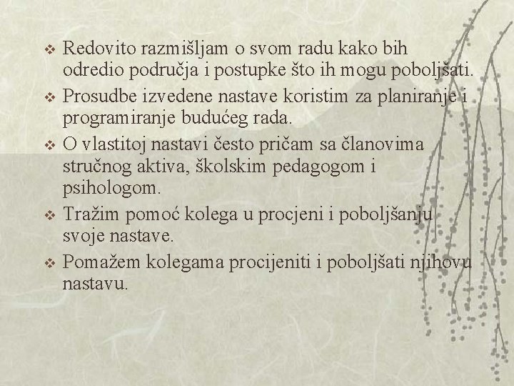 v v v Redovito razmišljam o svom radu kako bih odredio područja i postupke v v v Redovito razmišljam o svom radu kako bih odredio područja i postupke