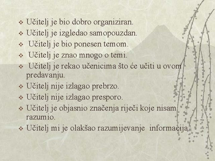 v v v v v Učitelj je bio dobro organiziran. Učitelj je izgledao samopouzdan. v v v v v Učitelj je bio dobro organiziran. Učitelj je izgledao samopouzdan.
