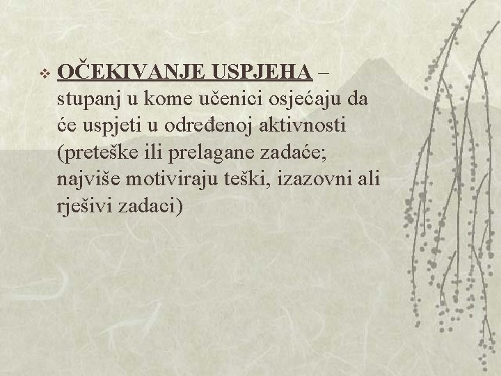 v OČEKIVANJE USPJEHA – stupanj u kome učenici osjećaju da će uspjeti u određenoj v OČEKIVANJE USPJEHA – stupanj u kome učenici osjećaju da će uspjeti u određenoj