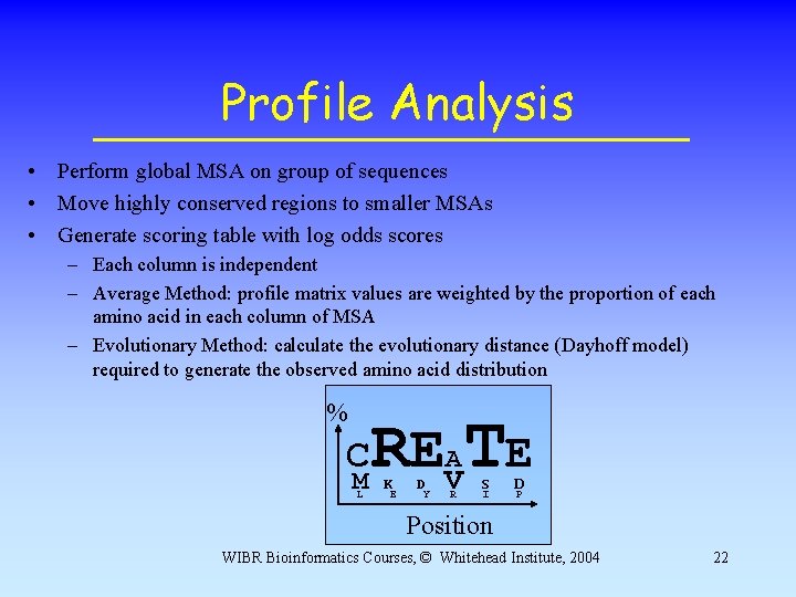 Profile Analysis • Perform global MSA on group of sequences • Move highly conserved Profile Analysis • Perform global MSA on group of sequences • Move highly conserved