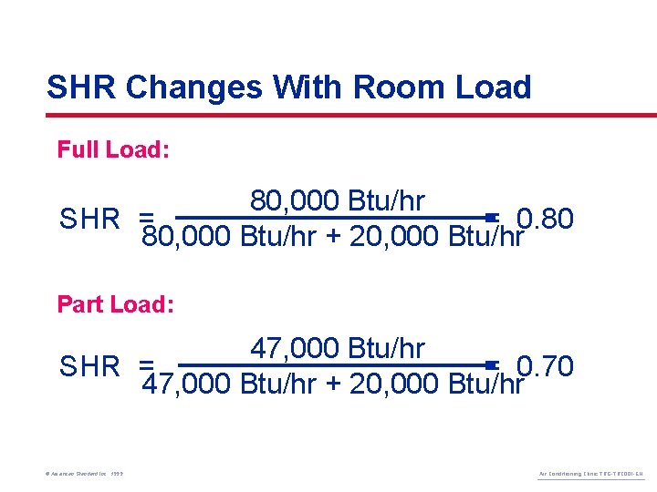 SHR Changes With Room Load Full Load: 80, 000 Btu/hr SHR = = 0.