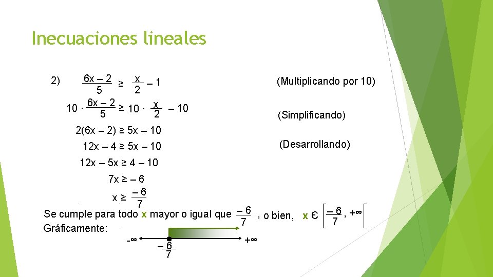 Inecuaciones lineales 2) 6 x – 2 ≥ x – 1 2 5 6