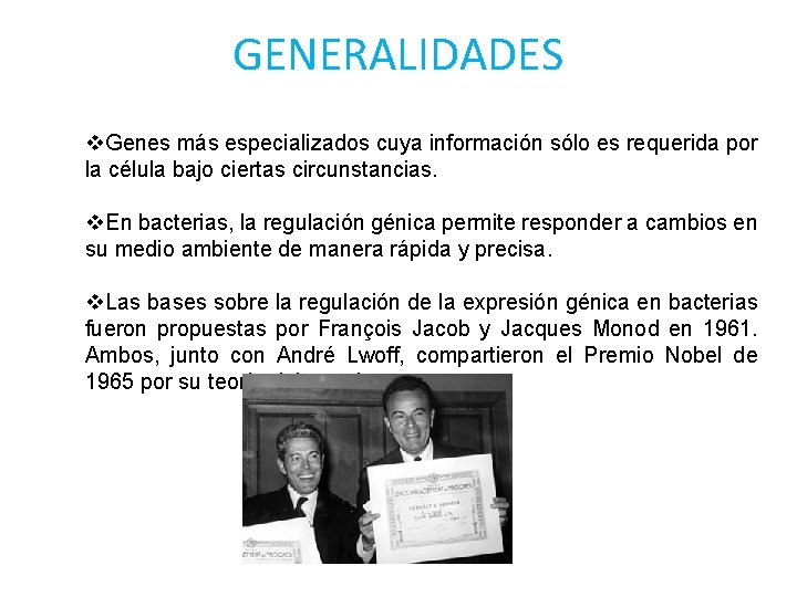 GENERALIDADES v. Genes más especializados cuya información sólo es requerida por la célula bajo