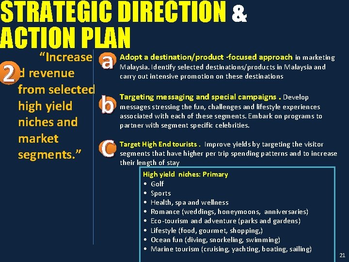 STRATEGIC DIRECTION & ACTION PLAN “Increase a revenue 2 dfrom selected high yield b