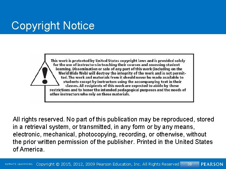 Copyright Notice All rights reserved. No part of this publication may be reproduced, stored