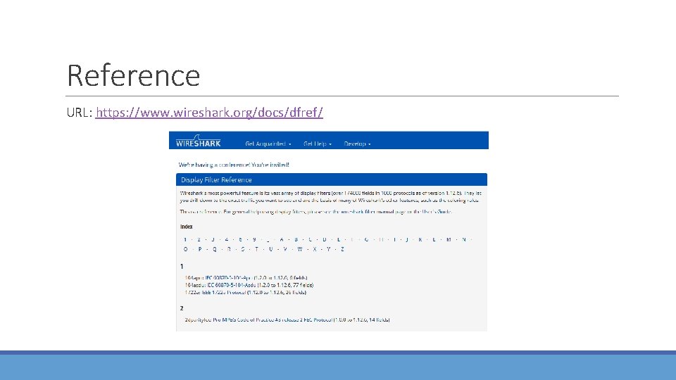 Reference URL: https: //www. wireshark. org/docs/dfref/ 