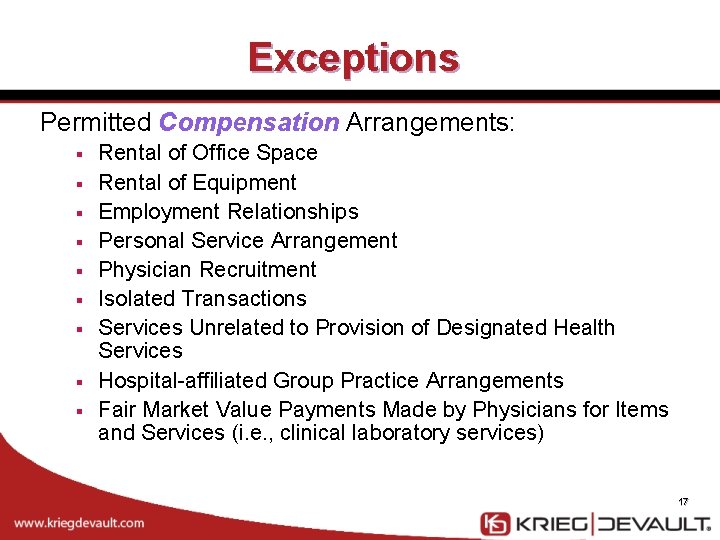 Exceptions Permitted Compensation Arrangements: § § § § § Rental of Office Space Rental