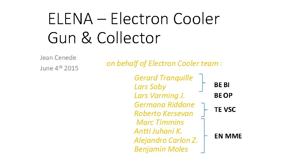 ELENA – Electron Cooler Gun & Collector Jean Cenede June 4 th 2015 on