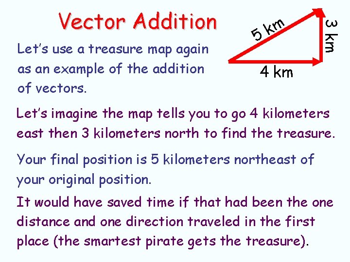 Let’s use a treasure map again as an example of the addition of vectors. Let’s use a treasure map again as an example of the addition of vectors.