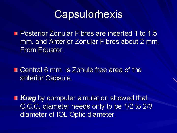 Capsulorhexis Posterior Zonular Fibres are inserted 1 to 1. 5 mm. and Anterior Zonular